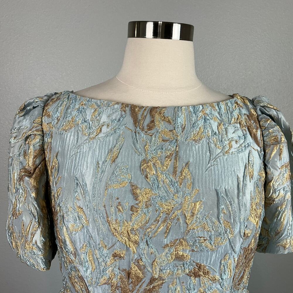 Mac Duggal 11608 Metallic Floral High Low Evening Gown Blue + Gold Size 14 Dress - Picture 8 of 12